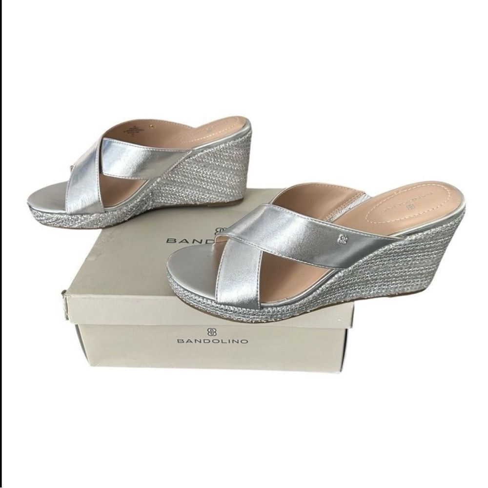 Bandolino Kammie 3 Silver Metallic Espadrille Wedge Sandals Size 11 NWB - Picture 5 of 13